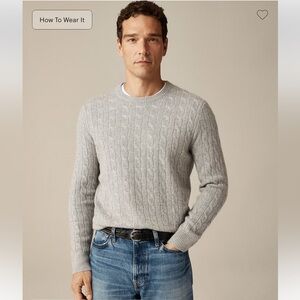 J. Crew Cashmere Cable Knit Sweater in Heather Grey, Size XL